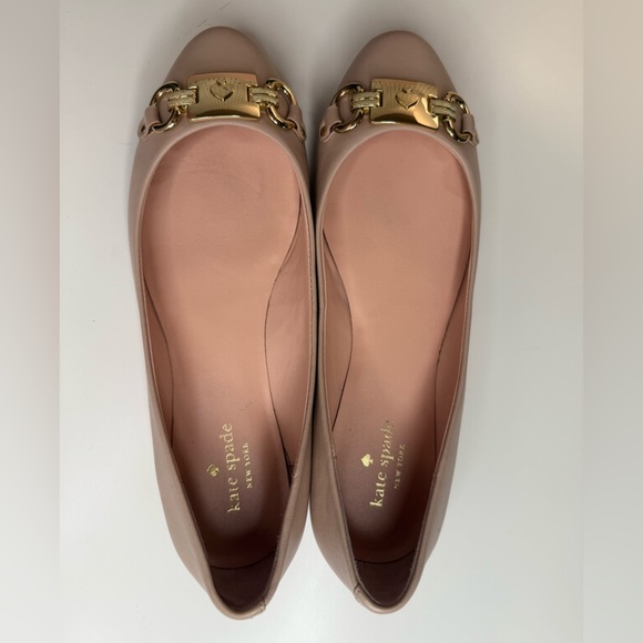 Kate Spade Phoebe Blush Pink Leather Flats with Gold Buckle Preppy Size 9.5M - Picture 2 of 16